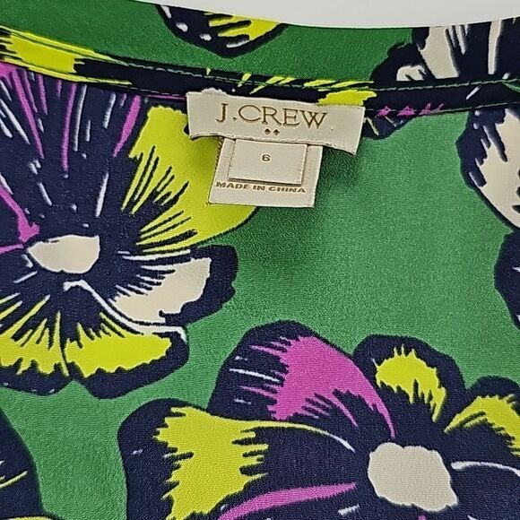 J. Crew -1518 Green Pink Tropical Floral Scoop Neck Sleeveless Blouse Top Size 6 - Picture 4 of 7